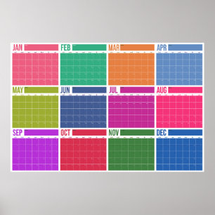 Poster Calendário de Parede Colorido Sem Data Anual