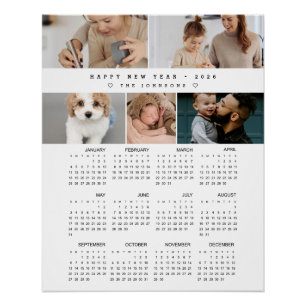 Pôster Calendário de Parede com Colagem de Fotos Moderno