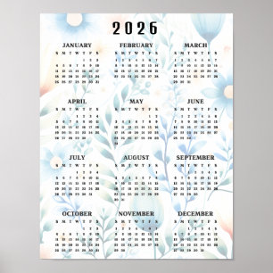 Poster Calendário de Parede com Design Levemente Floral 2