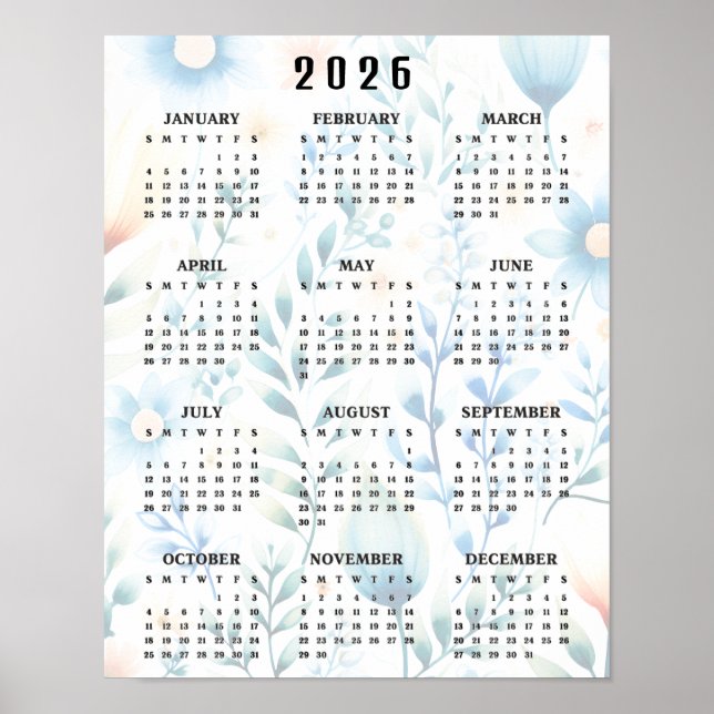 Poster Calendário de Parede com Design Levemente Floral 2 (Frente)