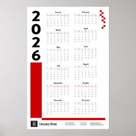 Poster Calendário de Parede Corporativo Vermelho 2026 em