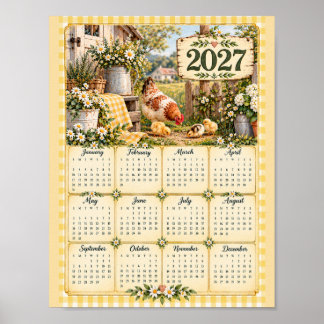 Poster Calendário de Parede de 2027 - Galinhas de Casa de