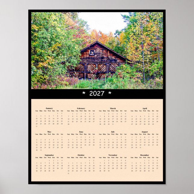 Poster Calendário de Parede de Celeiro de Outono de 2027  (Frente)