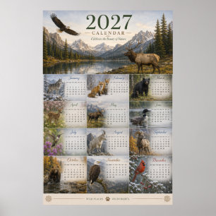 Poster Calendário de Parede de Vida Selvagem de 2027 Post