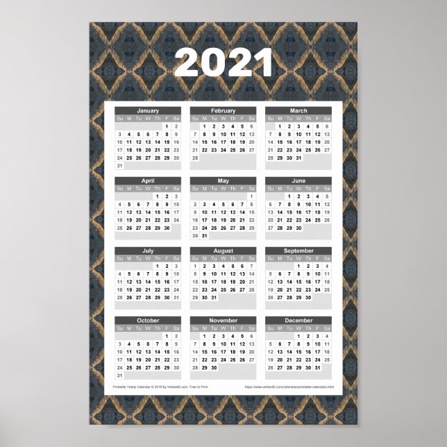 Poster Calendário de Parede do Ano de 2021 - Elegante Esc (Frente)