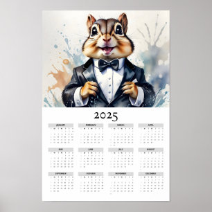Poster Calendário de Parede do Tux 2025 do Chipmunk de Aq