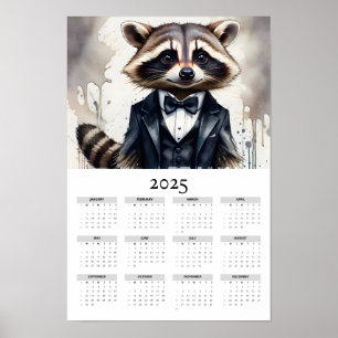 Poster Calendário de Parede do Tux 2025 Vestindo Aquarela
