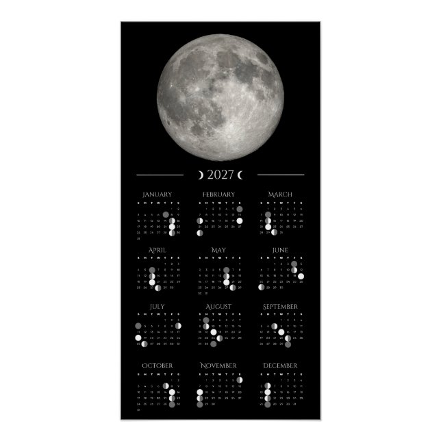Pôster Calendário de Parede Fase da Lua 2027 14 x 28 pole (Frente)