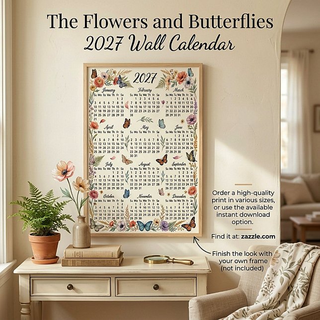 Poster Calendário de parede Flores e borboletas 2027 (Criador carregado)