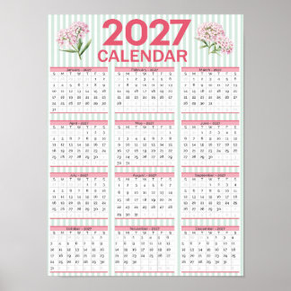 Poster Calendário de Parede Imprimível 2027, Ano Floral e