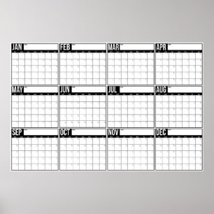Poster Calendário de Parede Minimalista Sem Data de Um An