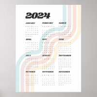 Calendário de Parede Retroativa 2024 - 18"x24"