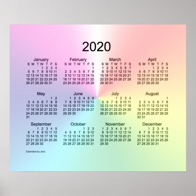Pôster Calendário de Parede Shimmer 2020 por Janz Print (Frente)