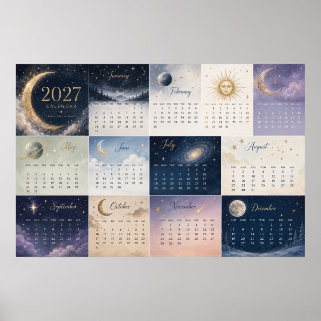 Poster Calendário de Parede Sol & Lua Celestial 2027 (Frente)
