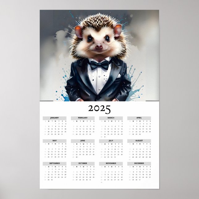 Poster Calendário de Parede Tux 2025 Vestindo Cabeça de Á (Frente)