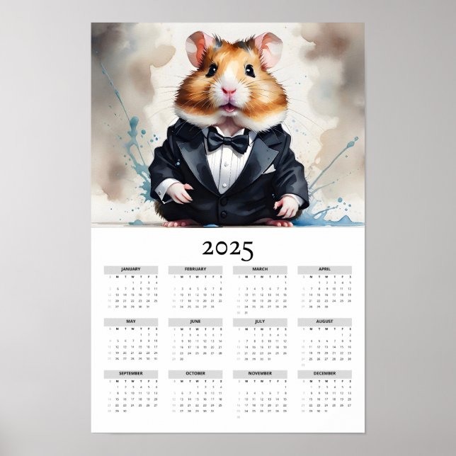 Poster Calendário de Parede Tux 2025 Vestindo Hamster de  (Frente)