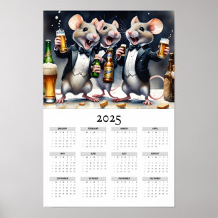 Poster Calendário de Parede Tuxedo 2025 dos Camundongos d