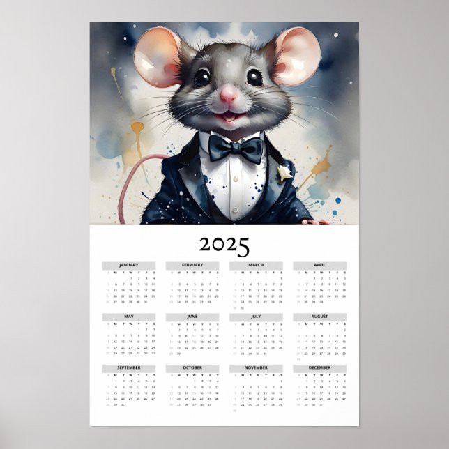 Poster Calendário de Parede Tuxedo 2025 Vestindo Mouse co (Frente)