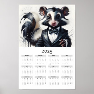 Poster Calendário de Parede Tuxedo 2025 Vestindo Skunk de