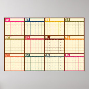 Poster Calendário de Parede Vintage Anual Sem Data
