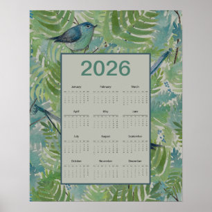 Poster Calendário de Pássaros de Samambaias de 2026