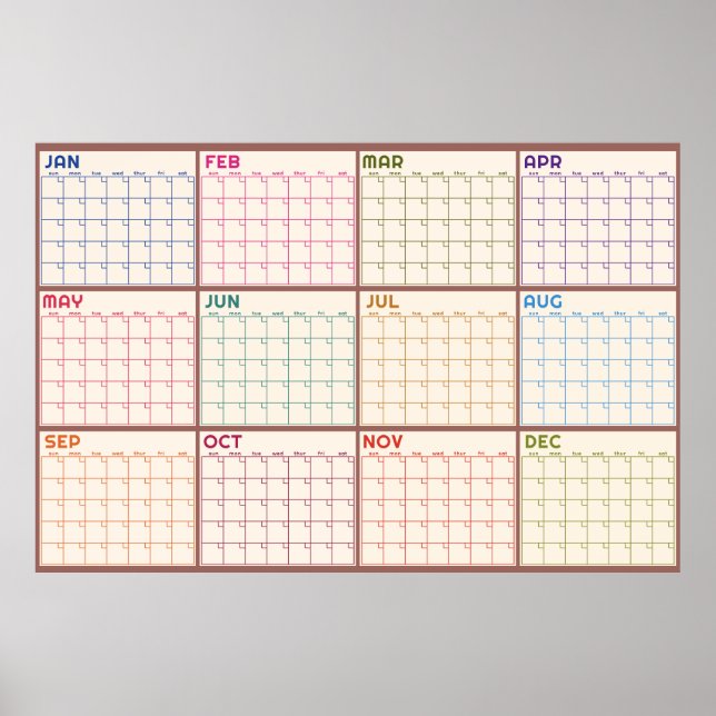Poster Calendário de Planeamento Mensal Sem Data Bege em  (Frente)