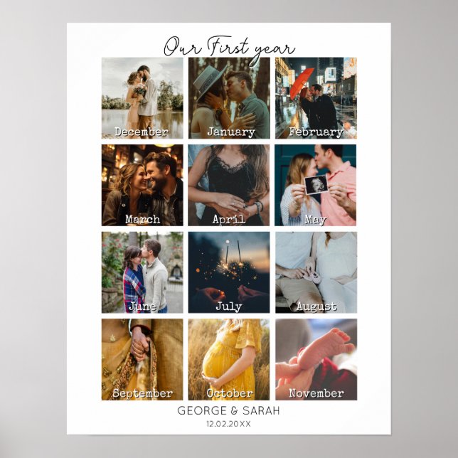 Poster Calendário de presente de aniversário de 12 meses  (Frente)