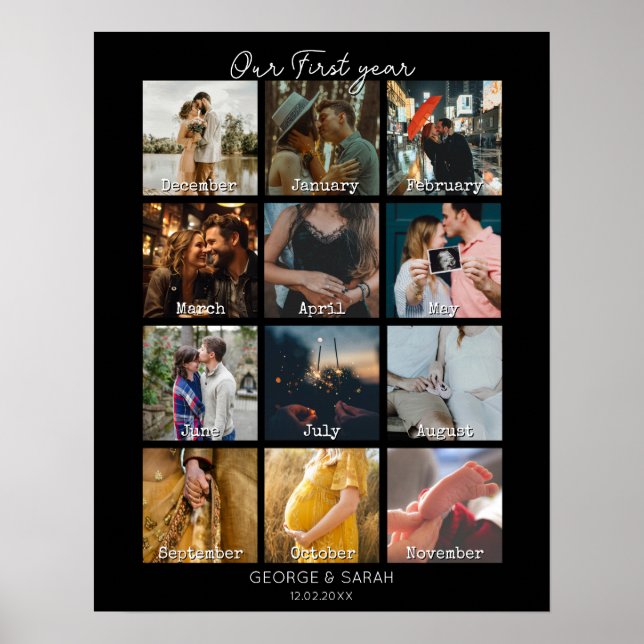 Poster Calendário de presente de aniversário de 12 meses  (Frente)