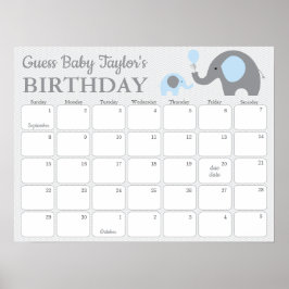 Poster Calendário de Previsão de Aniversário de Bebê Elef