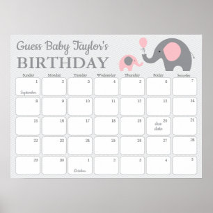 Poster Calendário de Previsão de Aniversário de Bebê Elef