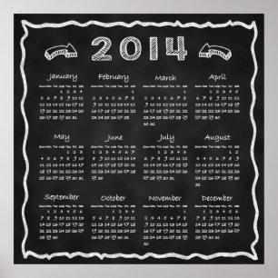 Poster Calendário de Quadro Negro do Ano 2014