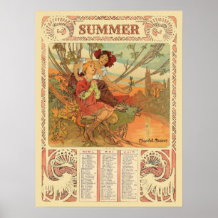 Poster Calendário de Verão Art Nouveau da Era Vitoriana p