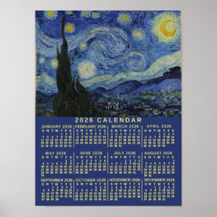Poster Calendário do Ano de 2026 Noite Estrelada ou Adici