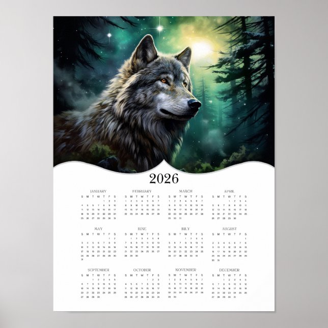 Poster Calendário do Ano de Cheio Celestial Wolf Fantasy (Frente)
