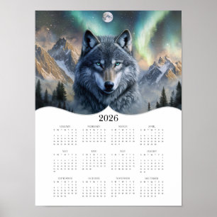 Poster Calendário do Ano de Cheio Celestial Wolf Fantasy