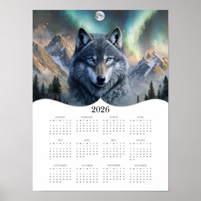 Poster Calendário do Ano de Cheio Celestial Wolf Fantasy (Frente)