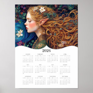 Poster Calendário do Ano de Cheio Celtic Elf Fantasy Art 