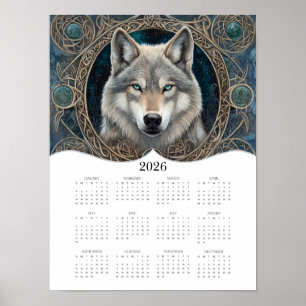 Poster Calendário do Ano de Cheio Celtic Wolf Fantasy Art