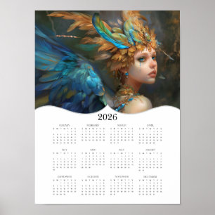 Poster Calendário do Ano de Cheio de Anjo Fada Fantasia 2