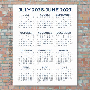 Poster Calendário do Ano Letivo 2026-2027 Parede Azul Mar