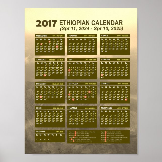 Poster Calendário do Ano Novo Etíope 2017 2024/2025 (Frente)