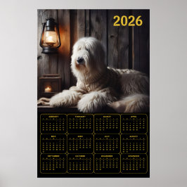 Poster Calendário do Cão de Pastoreio Inglês Antigo 2026