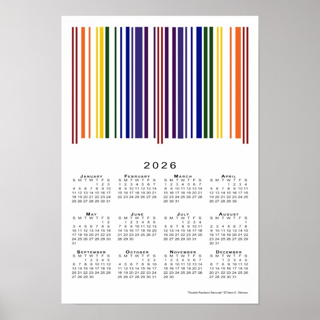 Poster Calendário do Código de Barras Duplo Arco-Íris 202 (Frente)