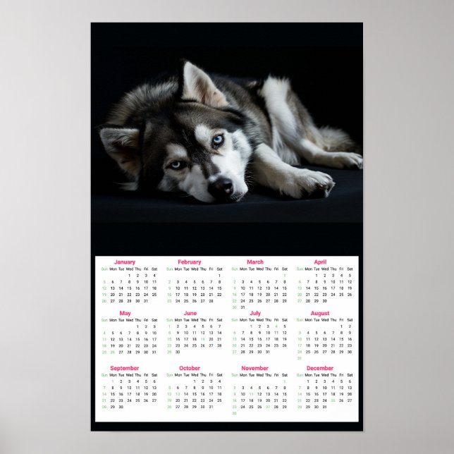 Poster Calendário do Husky Siberiano 2025 (Frente)