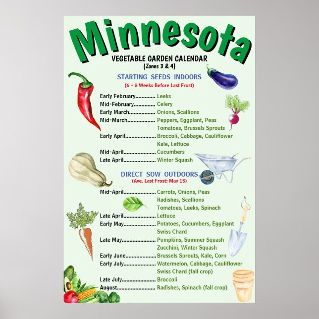 Poster Calendário do Jardim Vegetal de Minnesota (Frente)
