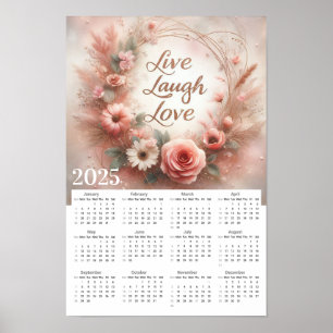 Poster Calendário do Live Laugh Love Flowers and Butterfl