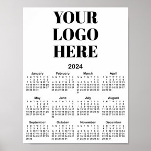 Poster Calendário do logotipo minimalista preto 2024