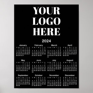 Poster Calendário do logotipo minimalista preto e branco 