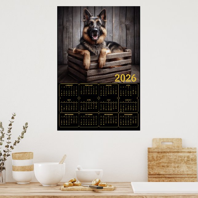Poster Calendário do Pastor Alemão 2026 (Cozinha)