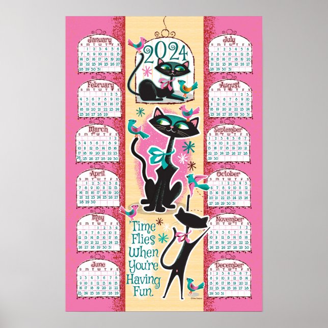 Poster Calendário dos Gatos Modernos do Século médio 2024 (Frente)